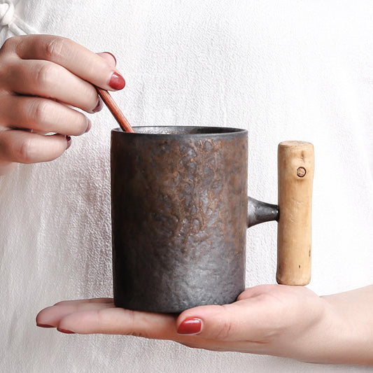 Handmade Retro Wooden Handle Mug